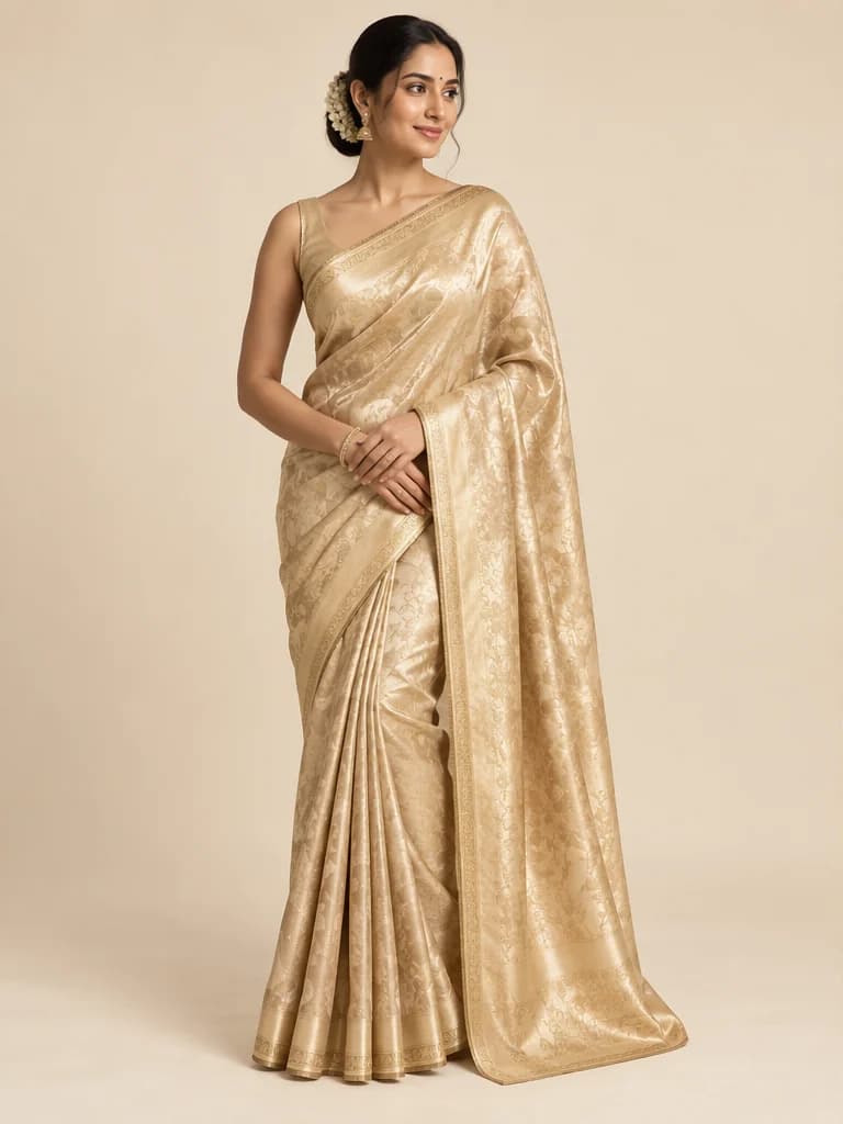 Sunehri, a champagne Tissue saree
